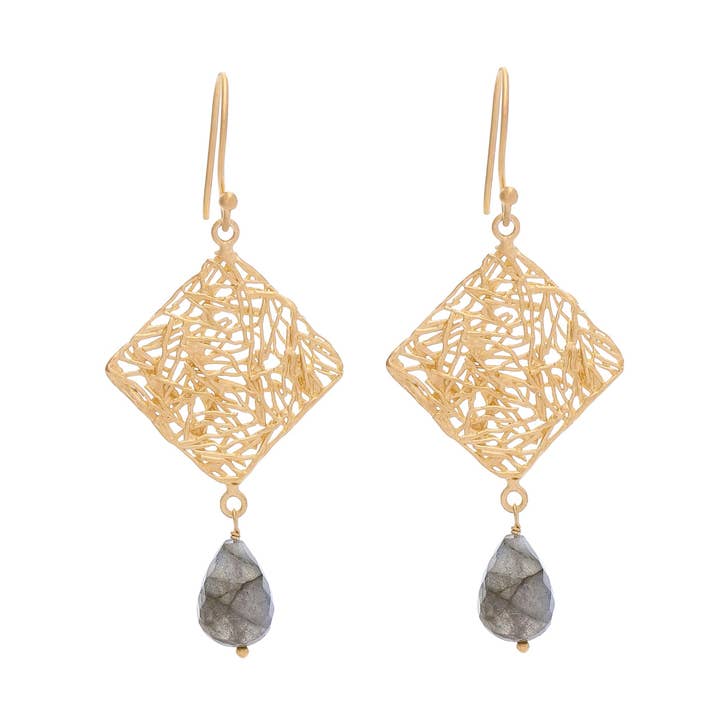 Anokhi earrings, labradorite for wholesale by Daughters of the Ganges