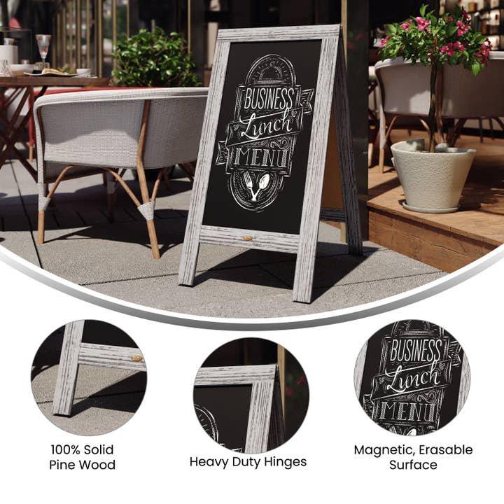 HBCY Graywash Wooden A-Frame Magnetic Chalkboard for wholesale on Faire