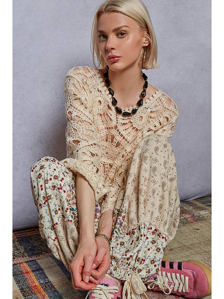 Pol Clothing - Wholesale Knit Top - Women's - Round Neck 3/4 Sleeve Crochet Cropped Top5