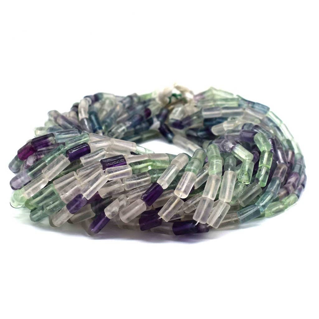 TRIVENI USA INC - Wholesale Beads - 10x6mm Multi Color Fluorite  Gemstone Tube  Bead Strand 14"0