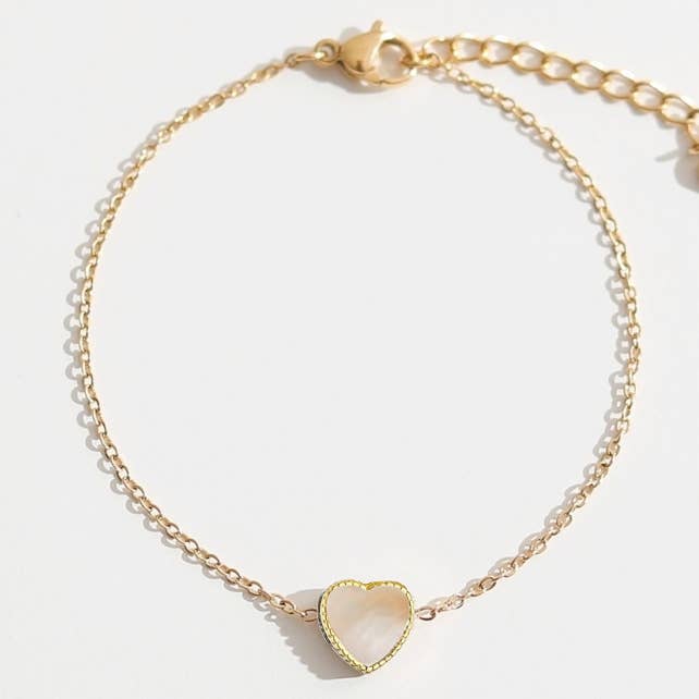 Mother of Pearl Heart Bracelet in Gold for wholesale by White Leaf