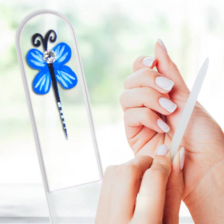 Classy Nail Files - Wholesale Nail File - Blue Dragonfly Swarovski Crystal Handpainted Czech Nail File
