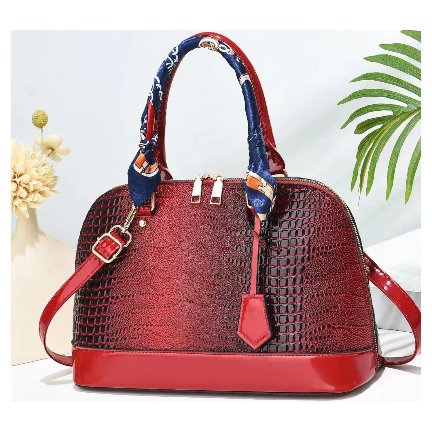 Superbia - Wholesale Top Handle Bag - Women's - Luxury Croc Pattern Zip Around Tote Bag Top Handle Bag-20264