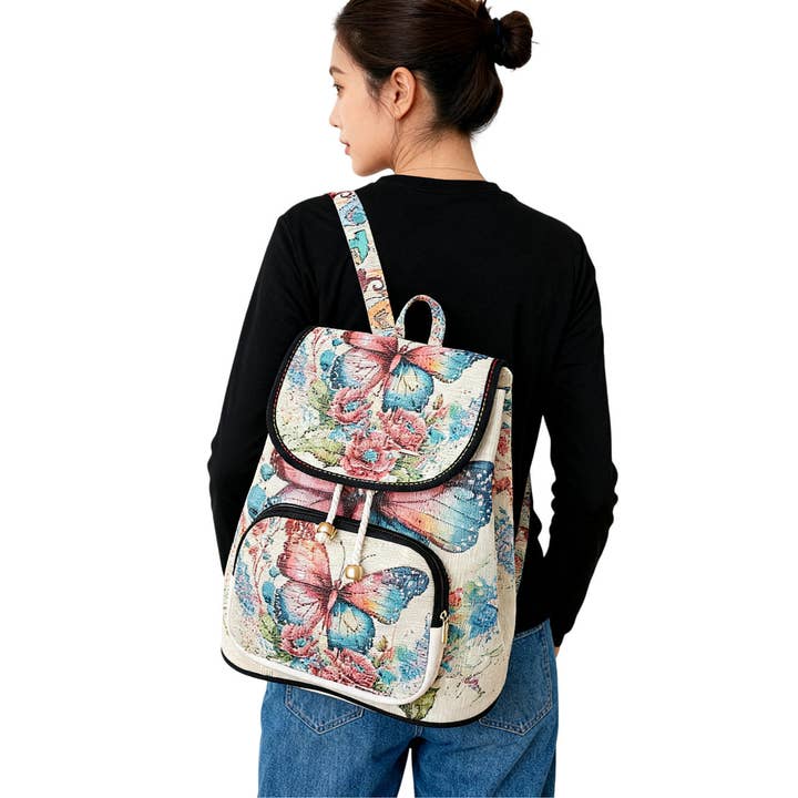 Ethnic Embroidery Backpack Women's Travel Bag Retro Flap Design for wholesale by kycozy