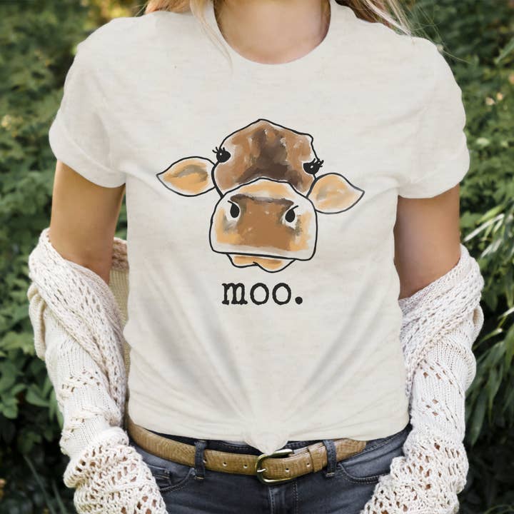 Barefoot Baby - Wholesale Mommy & Me Sets - MOO ADULT Unisex Country Western Outdoor Cow T-Shirt
