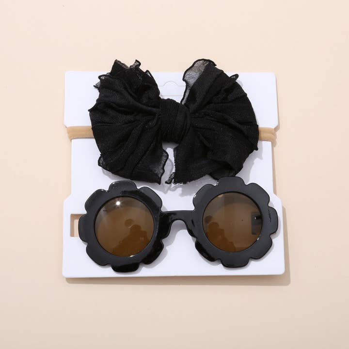 Little Chic Boutique - Wholesale Fashion Headband - Kids - Kids Flower Sunglasses Lace Bow Headband Set Wholesale Accessories Vendors