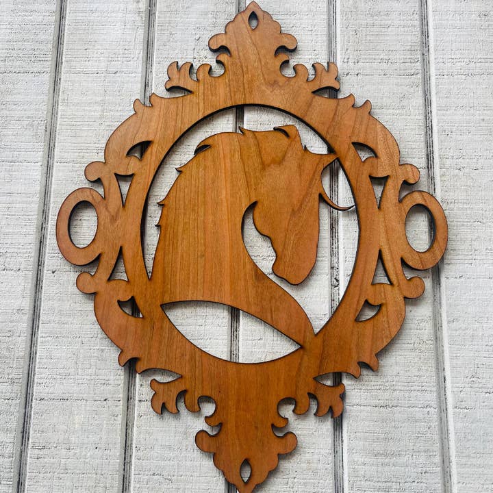 All Designs Equine - Vente Art mural en bois - Découpe personnalisée pour cheval de dressage orné, découpage en bois à faire soi-même