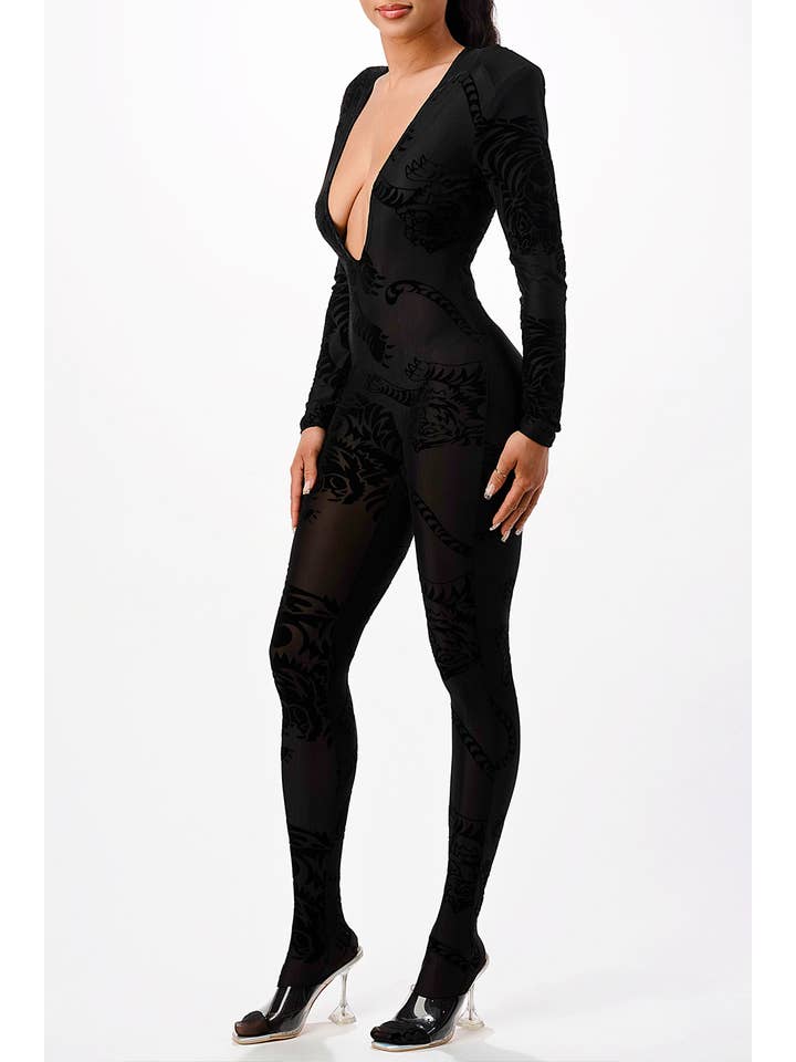 BLACK BP2450-Velvet burnout Mesh jumpsuit for wholesale on Faire1