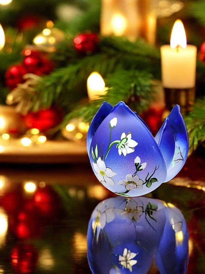 Bougeoir Fleur de Cornouiller en Verre Lotus, Méticuleusement Fabriqué à la Main en Ukraine, La Crème de la Crème des Bougeoirs pour la vente par Glass by Iness