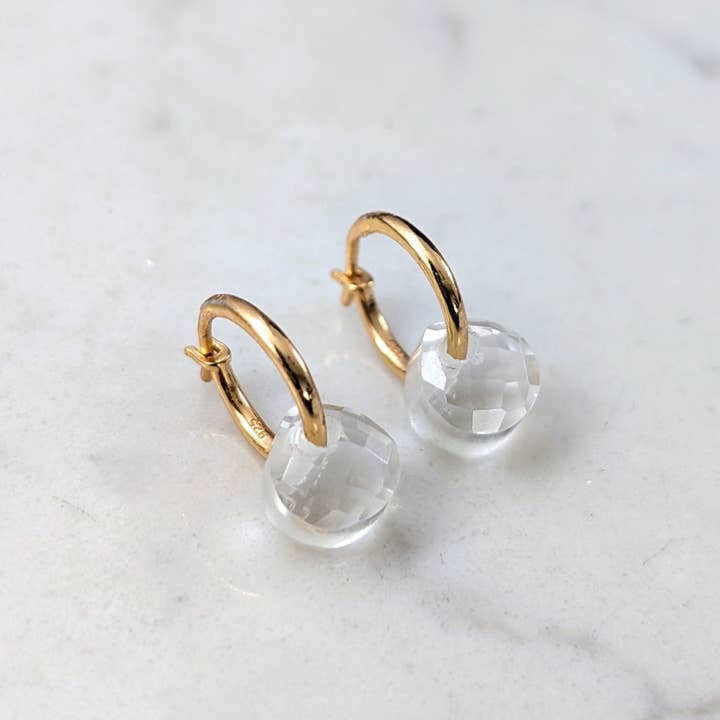 Clear Quartz Teardrop April Birthstone Earrings for wholesale by Lapis London