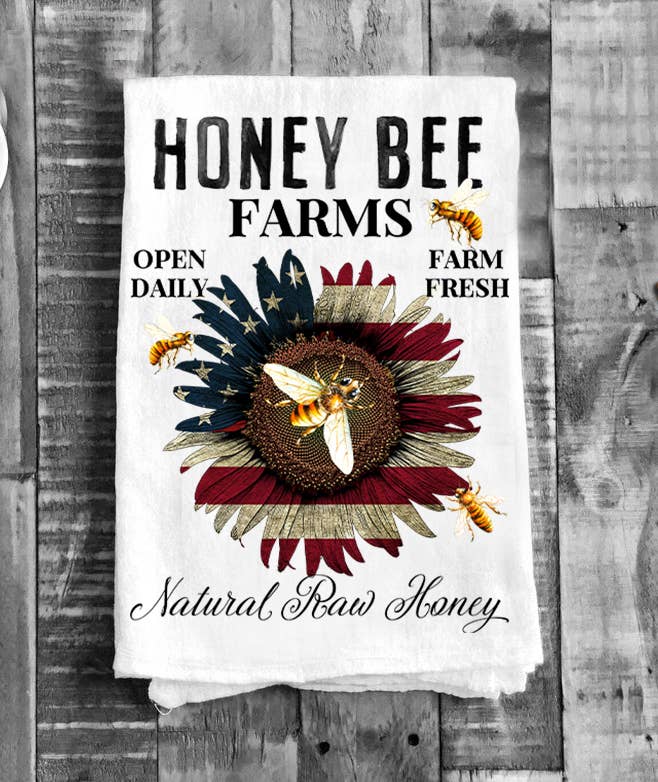 Avery Lane Gifts – Großhandel Geschirrtücher – Honigbienen-Geschirrtuch mit patriotischem Sonnenblumenmehl