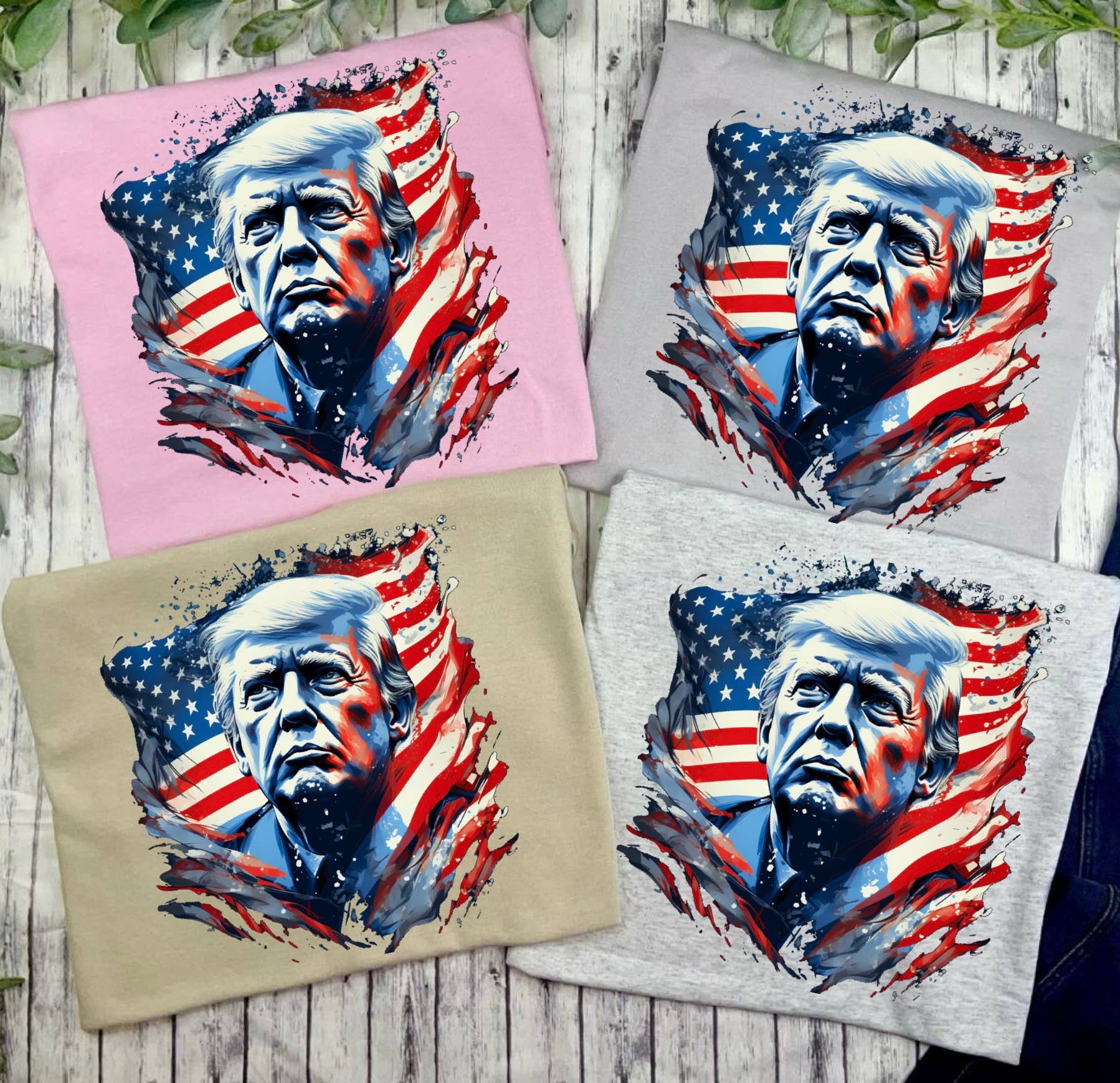 Citrine Daisy - Wholesale Screen Printed T-Shirt - Women's - Trump American Flag (T-Shirt)1