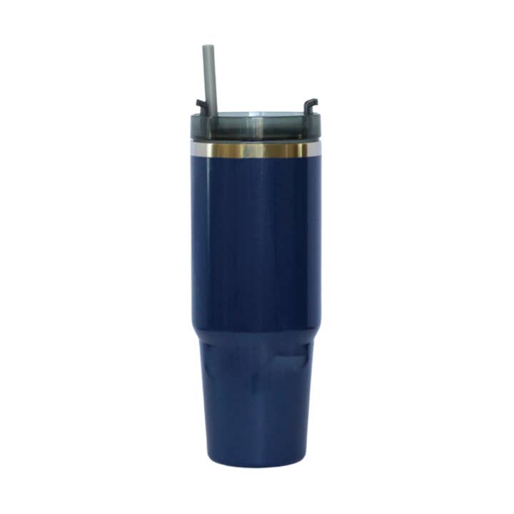Gobelet en acier inoxydable de 30 oz avec paille - Bleu marine pour la vente par Creative Gifts International Inc.