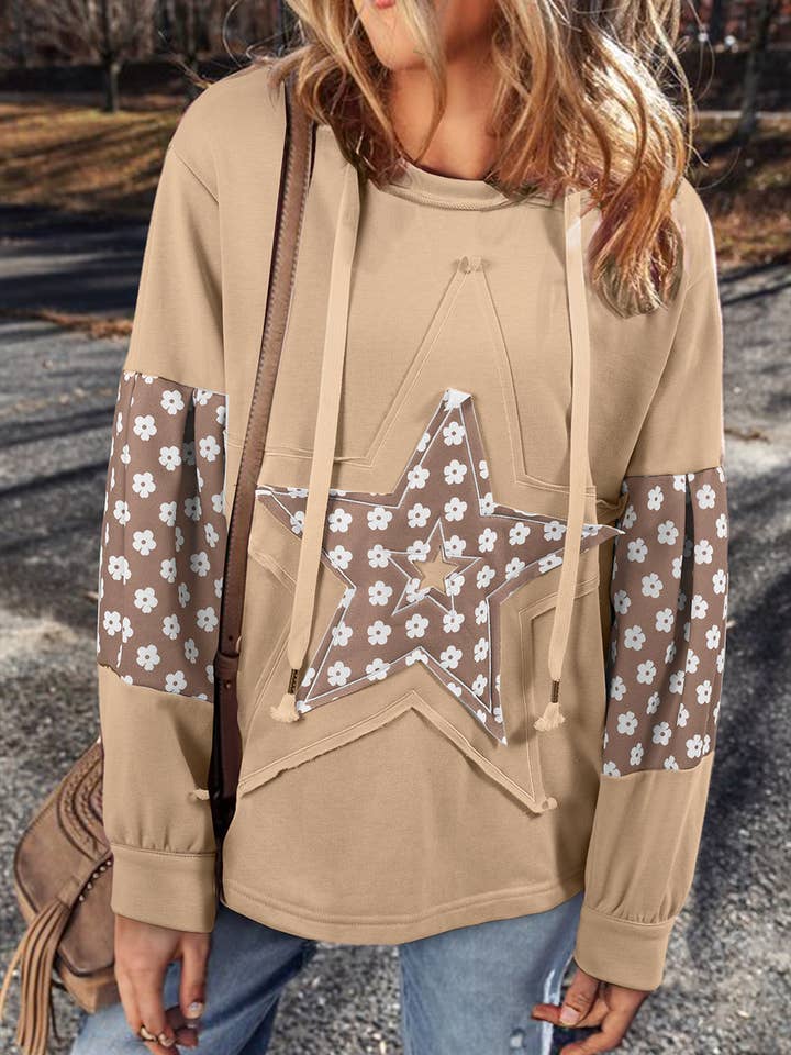 Patchwork Star Pattern Drawstring Hoodie for wholesale by Umorger