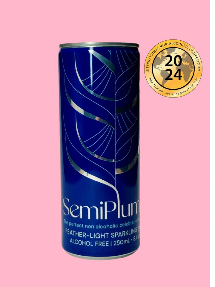 SemiPlume, NA sparkling Brut - Cans 24 pack (8oz) for wholesale by Semiplume, non alcoholic sparkling brut