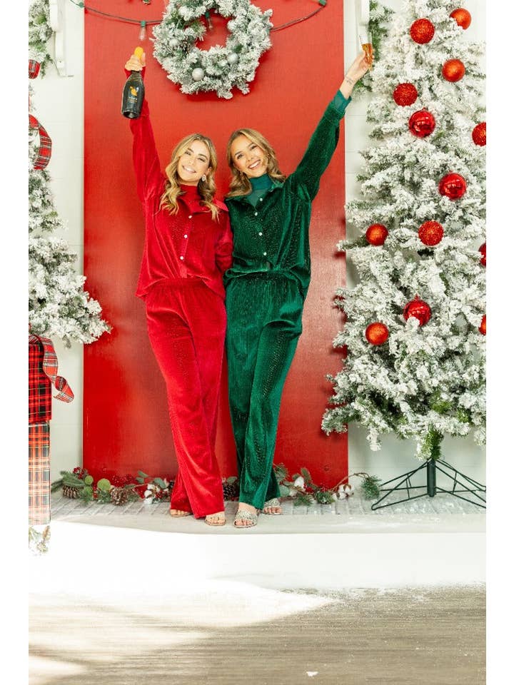 Velvet Button-Up Top, Green for wholesale on Faire3