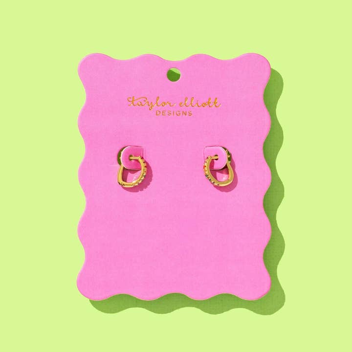 Taylor Elliott Designs - Wholesale Huggie Earrings - Huggie Earrings - Gold-Plated w/ Mini Colorful Gems - Alex1