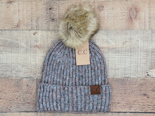 Treasure Bank - Wholesale Beanie - Women's - C.C Winter Hat, Classic Rib Beanie with  Faux Fur Pom4