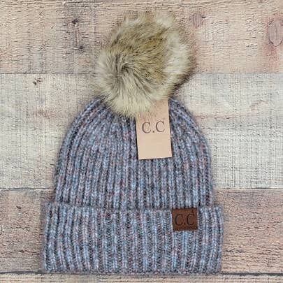 Treasure Bank - Wholesale Beanie - Women's - C.C Winter Hat, Classic Rib Beanie with  Faux Fur Pom9