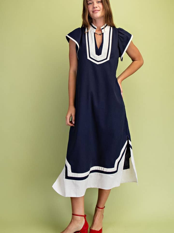 Linen V-neck Midi Dress for wholesale by Vanilla Monkey