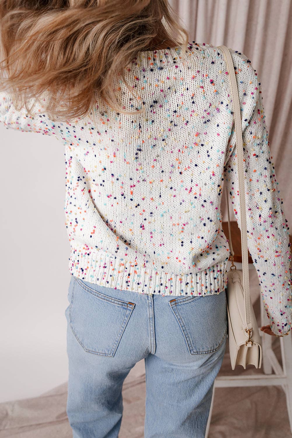 FULL TIME PURCHASE - Wholesale Cardigan - Women's - Rhinestone Decor Multicolor Confetti Sweater Cardigan
4