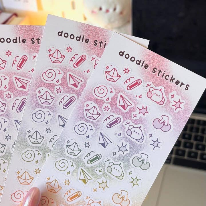 Doodle sticker sheet for wholesale by Sara's Booth