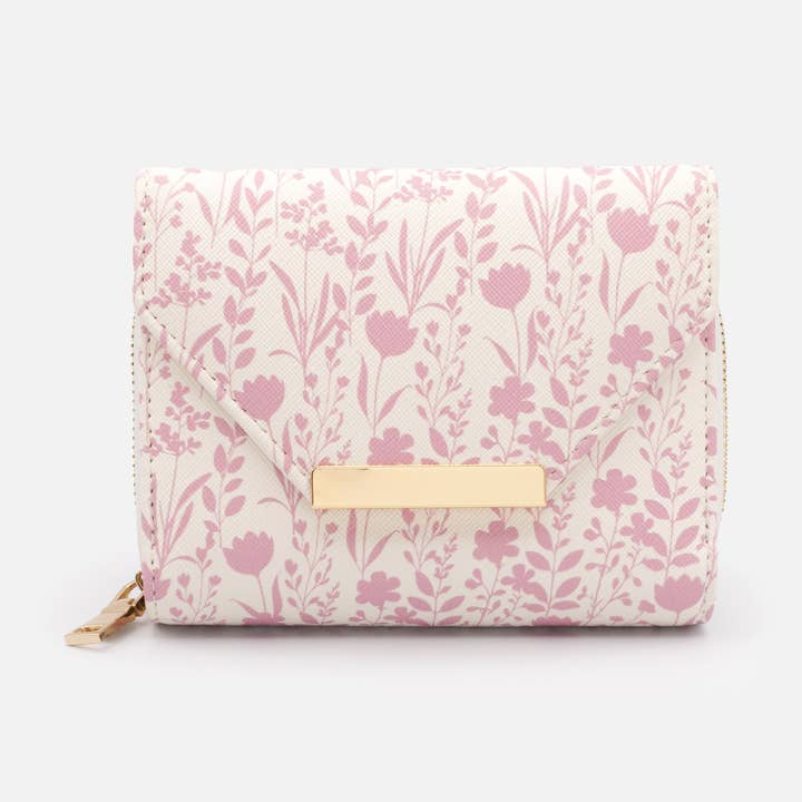 Ivory Saffiano PU wallet with pink flower print - BG253W055MM for wholesale by Bizou
