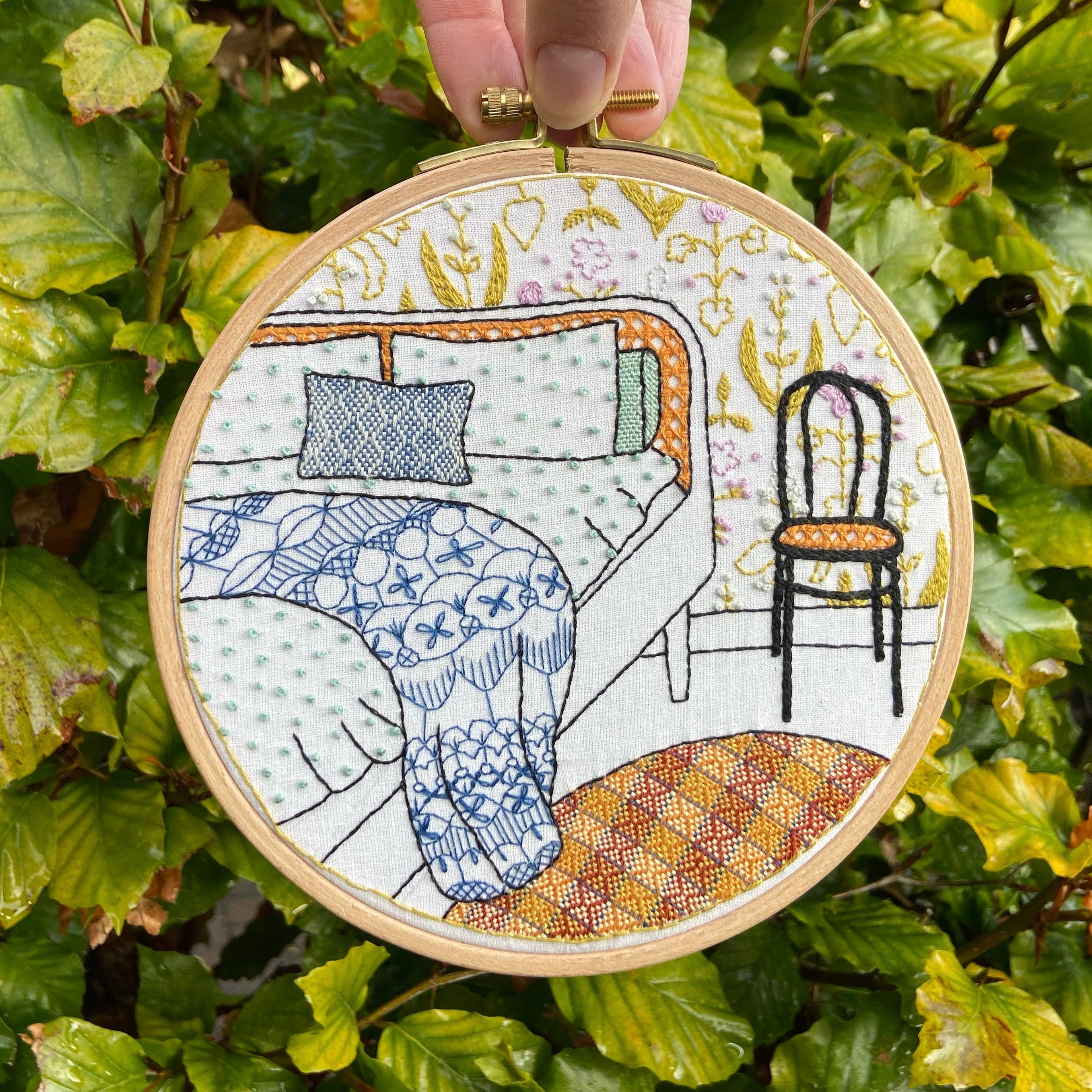 Cream Tea and Lace – Material para bordar/ponto de cruz por atacado – Kit de bordado quarto tranquilo, arte moderna para bastidor3