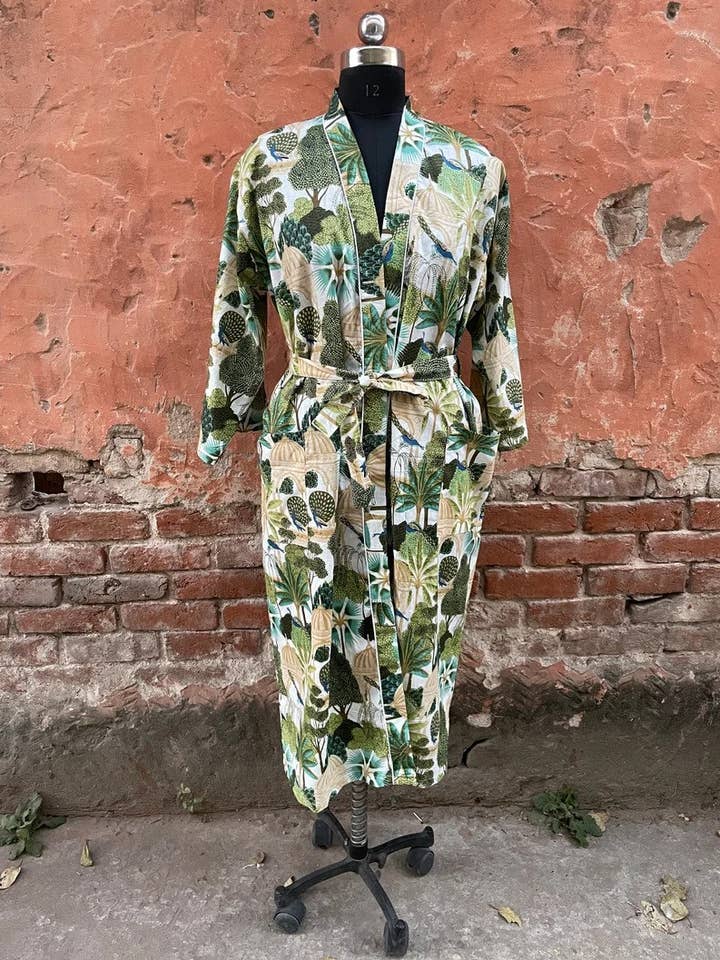 Weiche und bequeme Bademäntel aus indischer Baumwolle, bedruckter Kimono für den Großhandel von bhavnas boutique