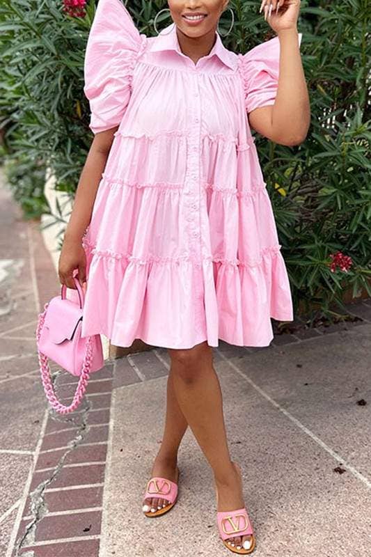 Flarix - Wholesale Dress - Women's - puff sleeve bobydoll mini dress0