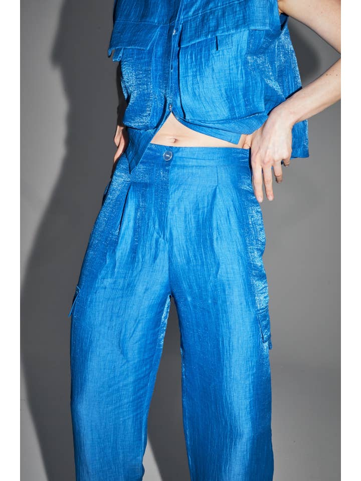 IMPREVU - Wholesale Pants - Women's - The Ryder Pants in bright blue linen