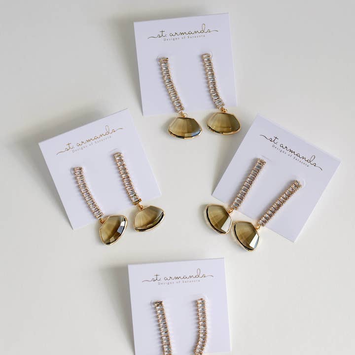 St Armands Designs of Sarasota - Wholesale Dangle Earrings - Brown Swingy Diamond Drops