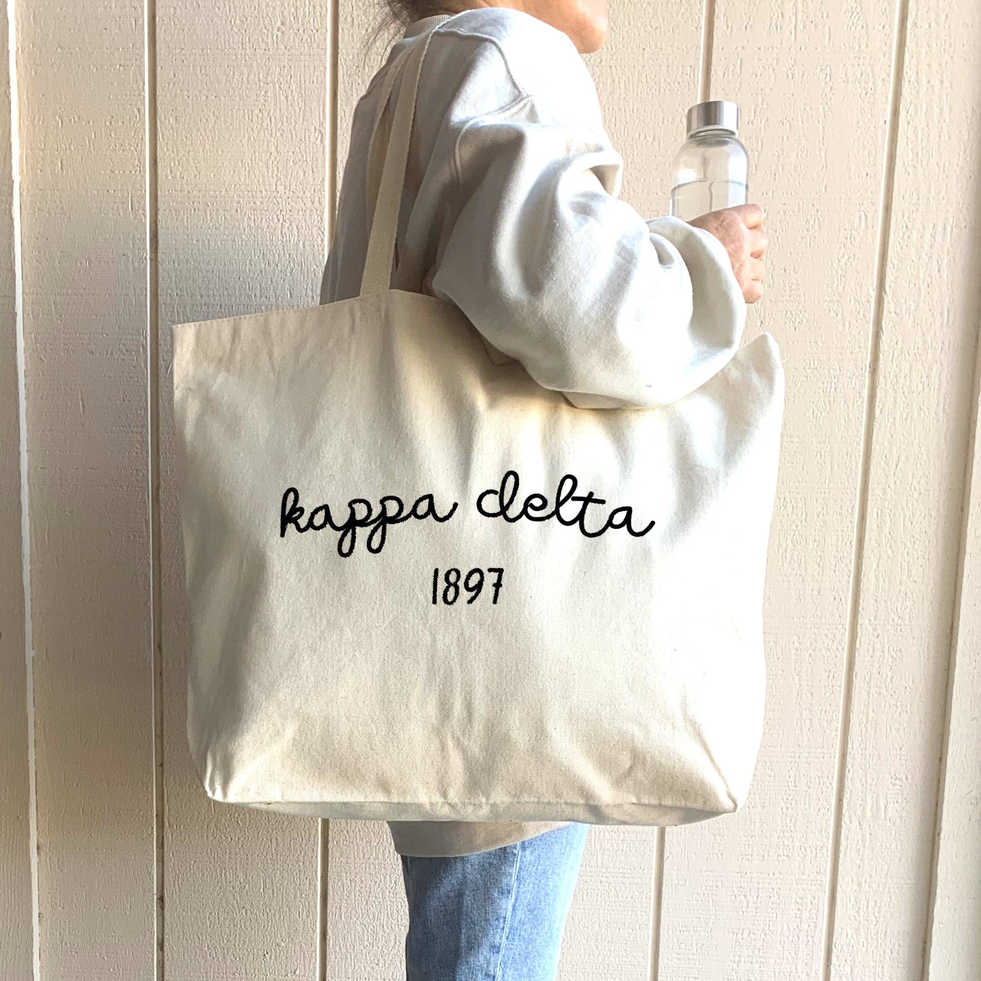 Natural Sorority Name and Founding Date Printed on a Canvas Tote Bag for wholesale on Faire21