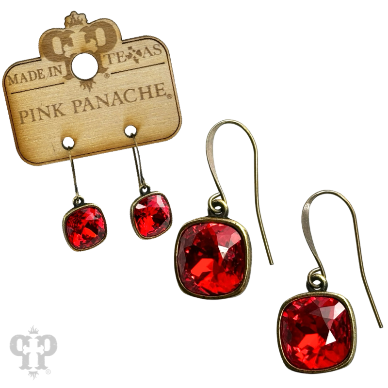 Pink Panache Brands - Wholesale Dangle Earrings - Austrian square crystal hook earring, 12mm15