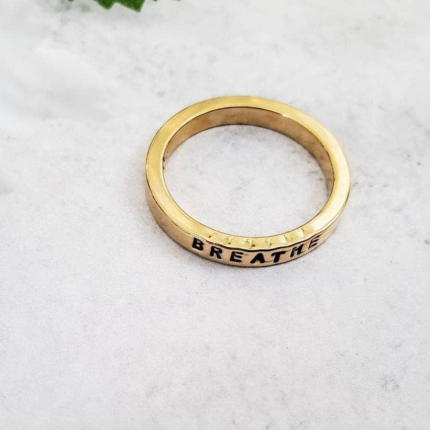 Salt and Sparkle - Wholesale Band/Stacked Ring - BREATHE Hand-Stamped Gold Plated Thick Band Finger Ring1