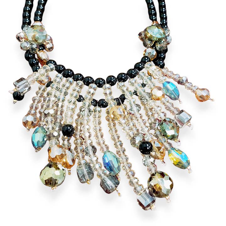 Aurora Borealis Beaded Necklace | Handmade Statement Jewelry for wholesale by Bijoux Envie Statement Jewelry