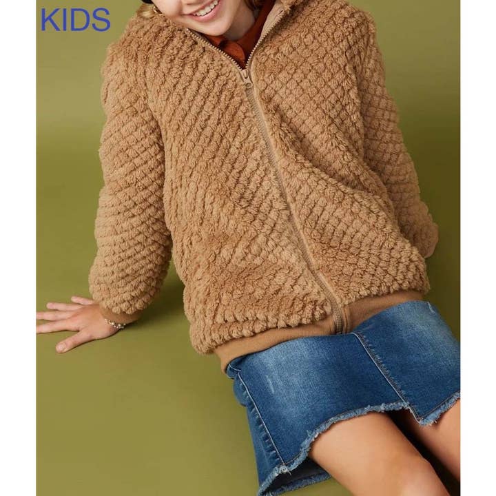 Girls Quilted Plush Hooded Jacket for wholesale by Paperdoll