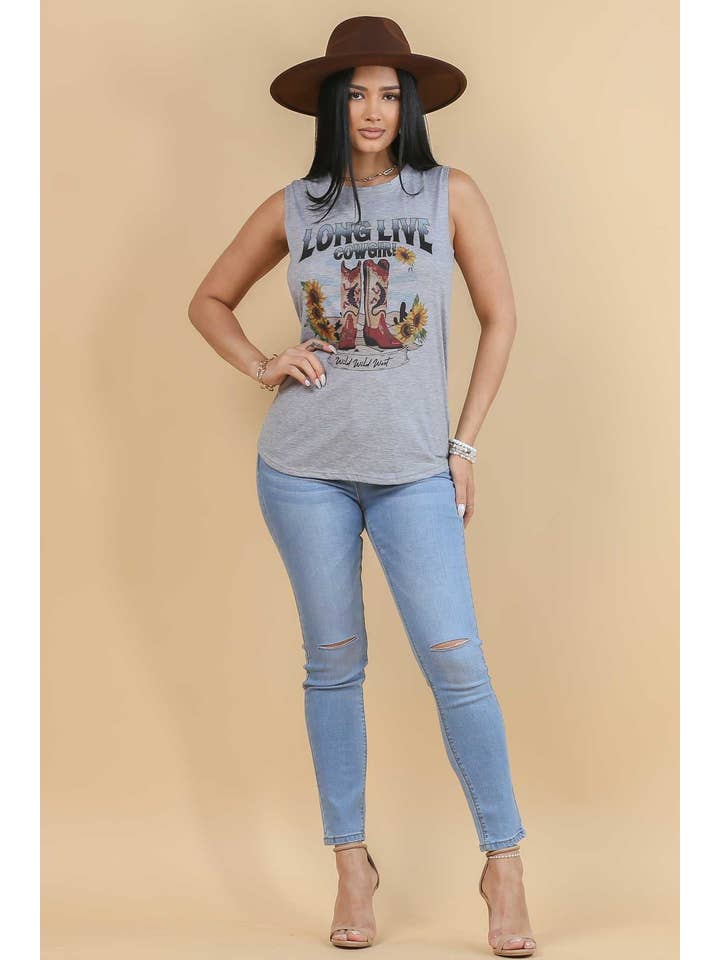 HEATHER GREY AV079-SANDRA GRAPHIS SLEEVELESS TOP for wholesale on Faire