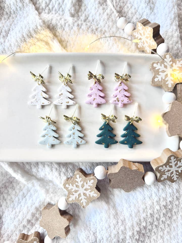 Dainty Christmas Tree Earrings, Christmas Earrings for wholesale by SeizeTheClayJewelry