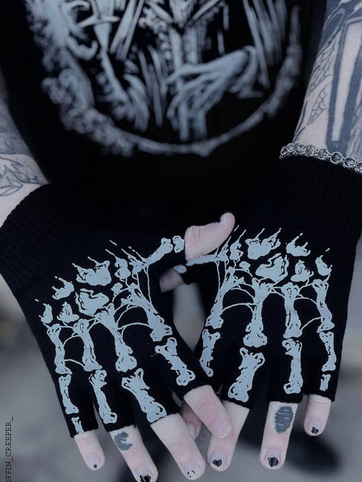 Dead Inside Fingerless Skeleton Gloves for wholesale by vampirefreaks