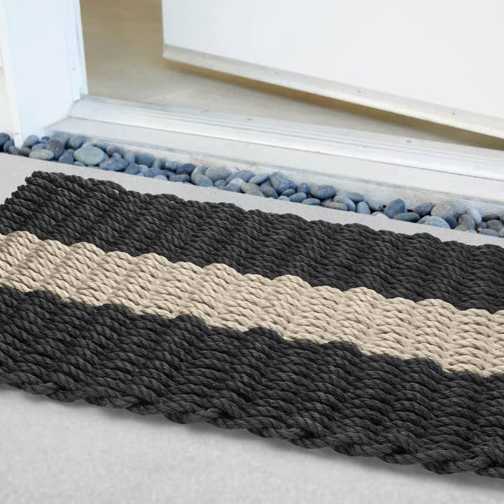 Wicked Good Doormats - Wholesale Door Mat - Lobster Rope Outdoor Doormat: Black with Sand Stripe