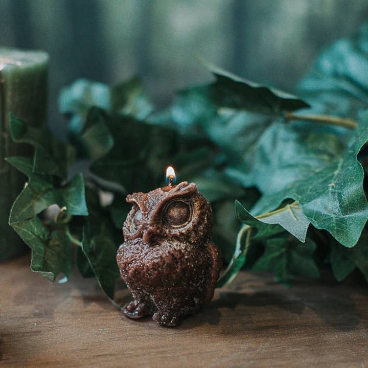 Costurero Real - Vendita all'ingrosso Candele regalo - Cottagecore, candela marrone a forma di gufo, profumo di frutti di bosco1