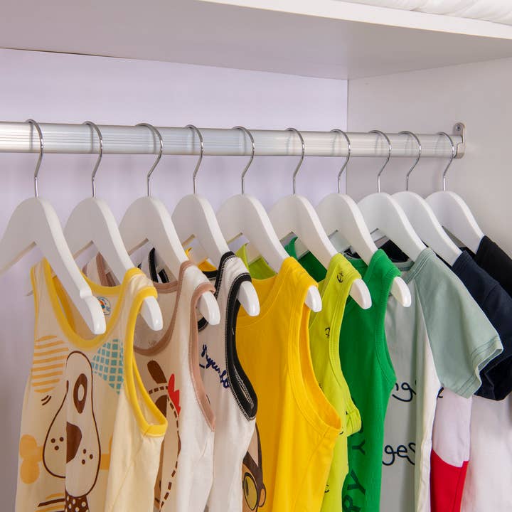 Quality Hangers - Wholesale Clothes hangers - WB41- Baby Wooden Hanger, 10" White - 802