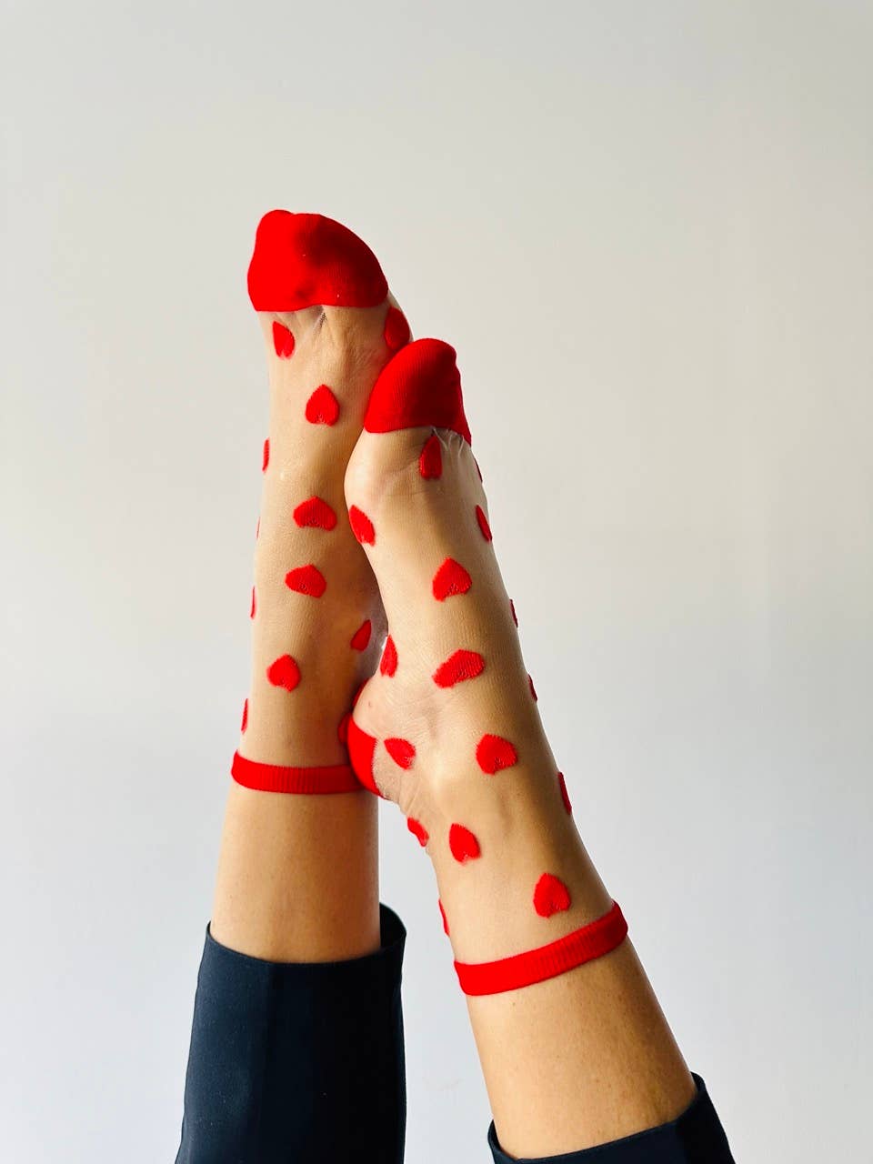 sockette - Vente Chaussettes – femme - Laure chaussettes avec des coeurs rouge - socquettes 6
