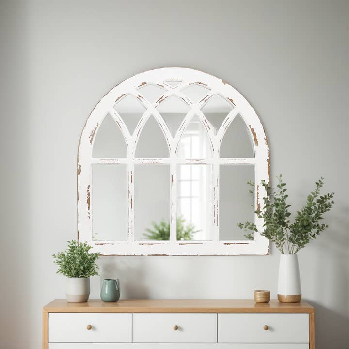 Paris Loft Inc - Wholesale Wall Mirror - Barn Farmhouse White Arched Wall Mirror