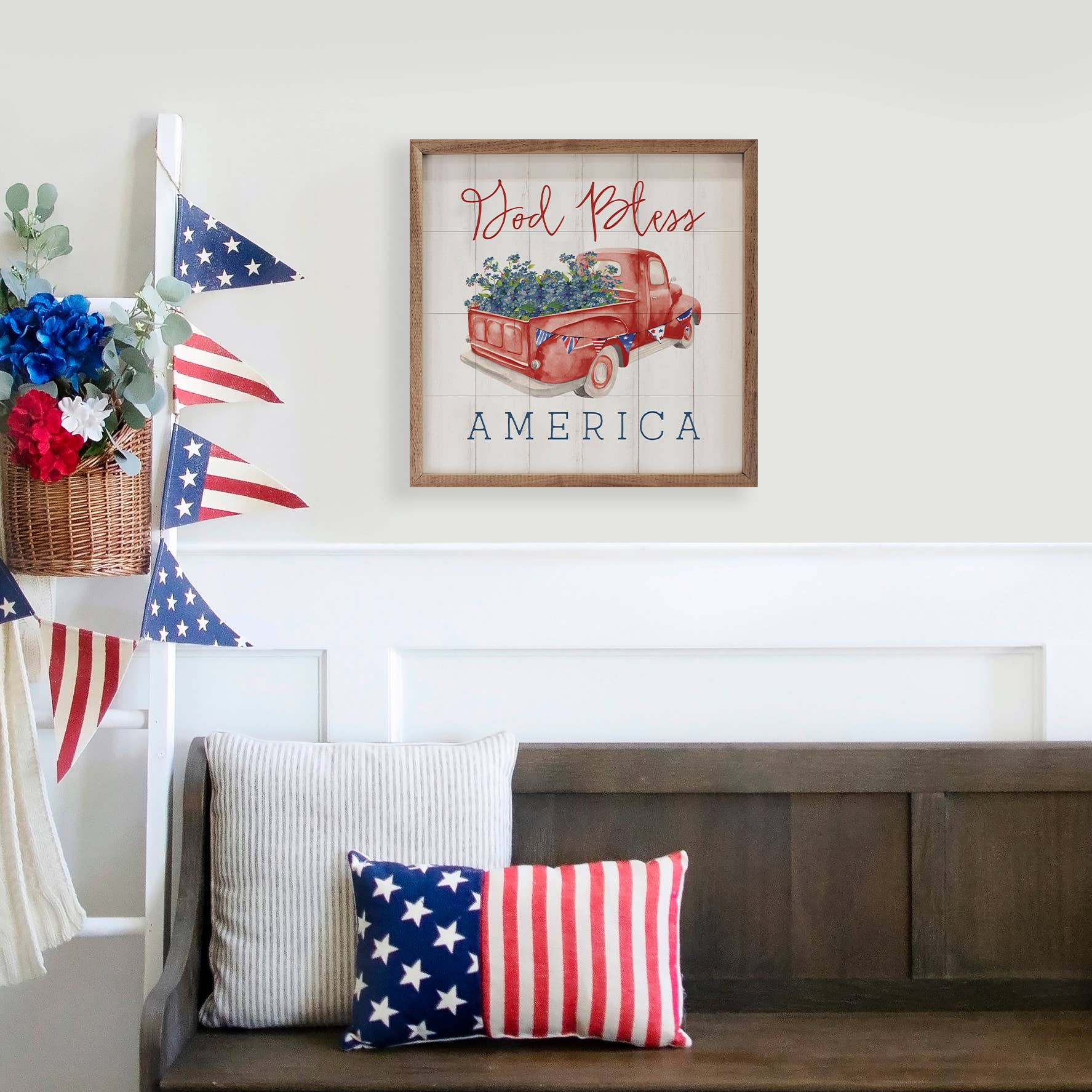 Kendrick Home - Wholesale Sign - God Bless America Red Truck Whitewash2