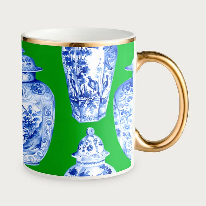 Green Ginger Jar Mug (Designs Wrap All the Way Around) for wholesale by JOSIL Paperie & Gift