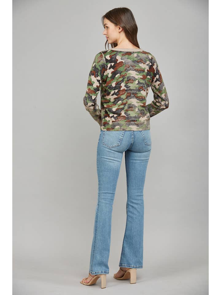 FATE - Wholesale Cardigan - Women's - CAMO PRINT FRONT BUTTON CLOSURE CARDIGAN FW155568