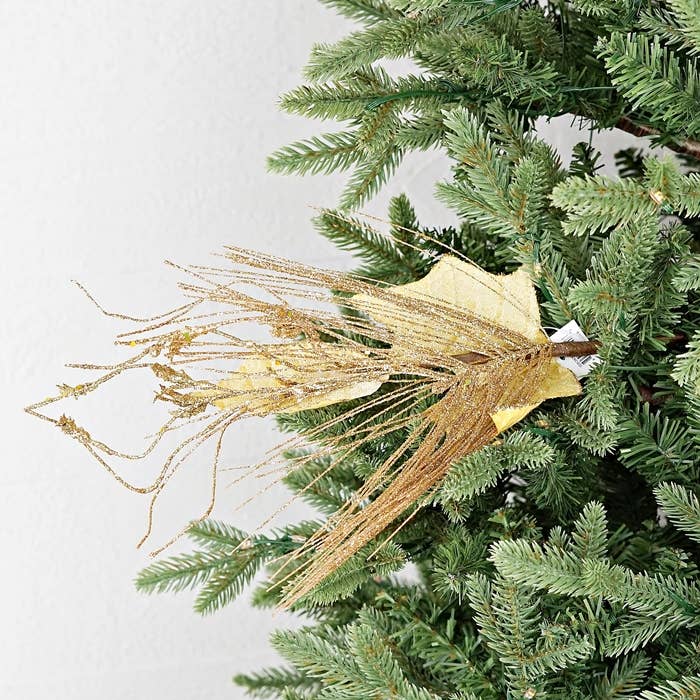 ISB39390- Glitter Needle Pine w/velvet lvs pick-Gold- for wholesale by Impressive Enterprises, Inc.