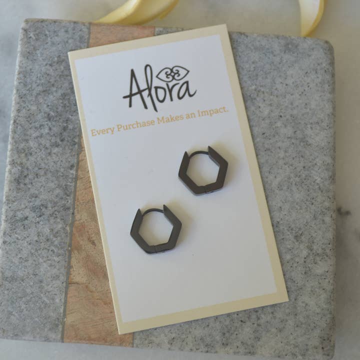 Alora Boutique Inc. - Wholesale Huggie Earrings - Kelly | Simple Hexagon Huggie Hoop Earrings6